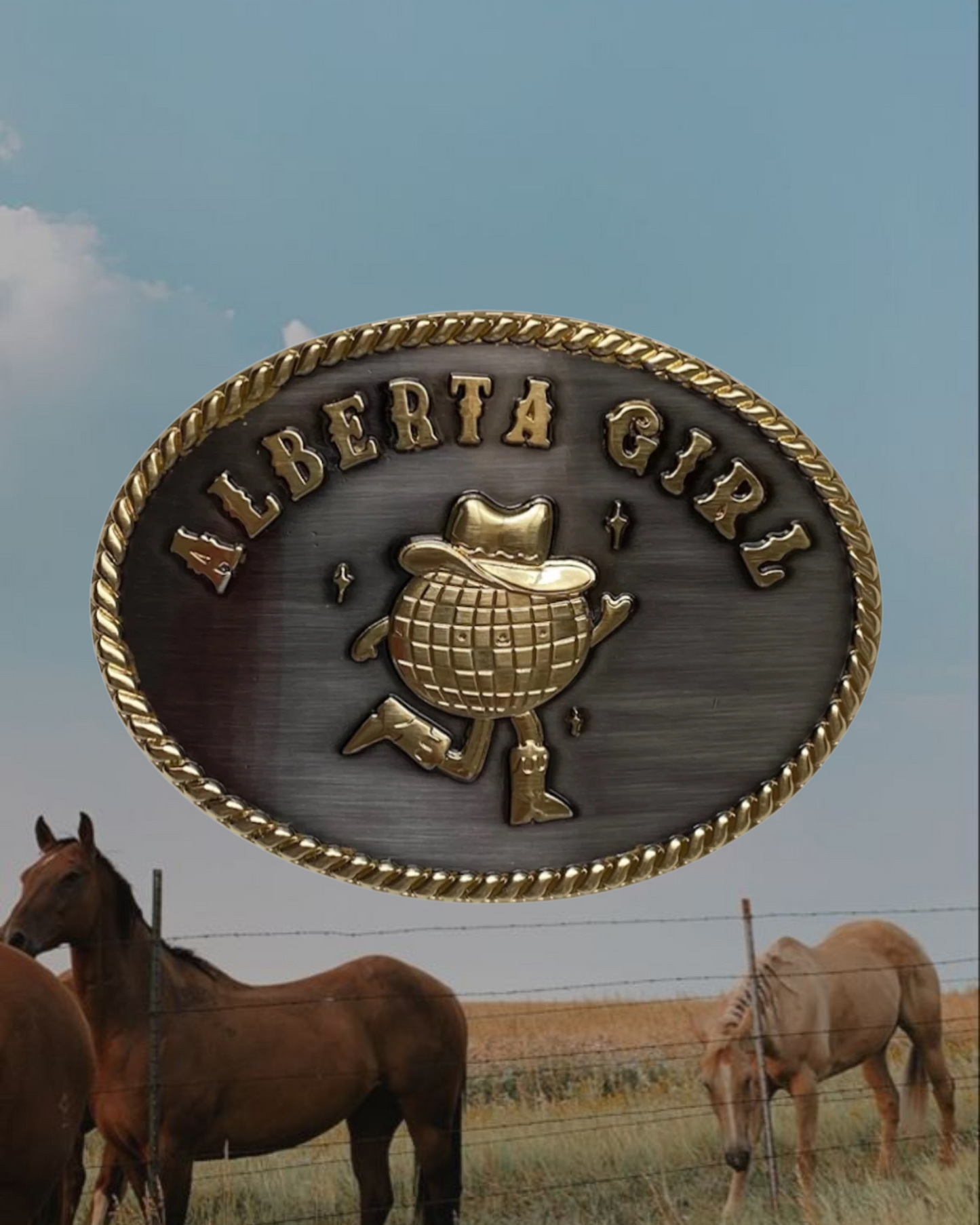 Alberta Girl Cowboy Belt Buckle Gold and Silver